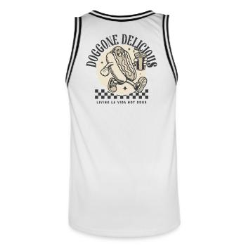 Doggone Delicious - Men's Basketball Jersey - white/black - Back - AI Model Male 185 dark (185cm)