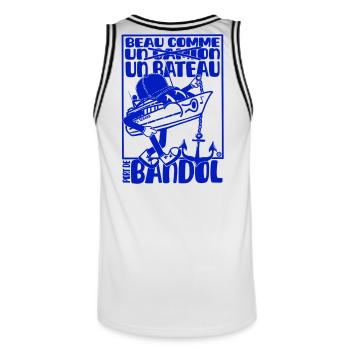 Retro Mediterranean Bandol Boat Mascot - Men's Basketball Jersey - white/black - Back - AI Model Male 185 dark (185cm)