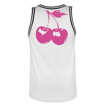 Retro Kirschen Motiv – Pink Rockabilly Look - Männer Basketball-Trikot - Weiß/Schwarz - Hinten - AI Model Male 185 dark (185cm)