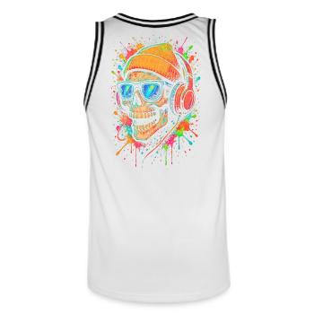 Buntes Skull mit Kopfhörern und Sonnenbrille - Männer Basketball-Trikot - Weiß/Schwarz - Hinten - AI Model Male 185 dark (185cm)