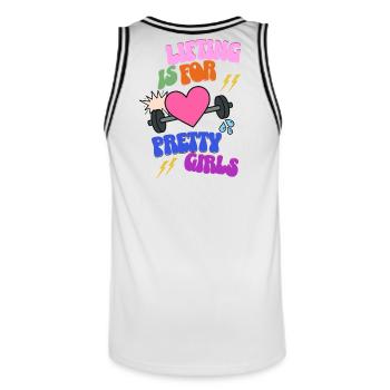 Lifting is for pretty girls - Men's Basketball Jersey - white/black - Back - AI Model Male 185 dark (185cm)