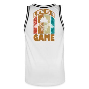 Life is a game Retro Design - Men's Basketball Jersey - white/black - Back - AI Model Male 185 dark (185cm)