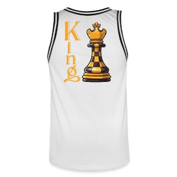 Schachkönig Eleganz - Männer Basketball-Trikot - Weiß/Schwarz - Hinten - AI Model Male 185 dark (185cm)
