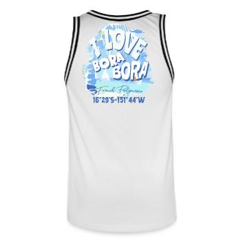 Design I love Bora Bora Bleu - Maillot de basket Homme - blanc/noir - Dos - AI Model Male 185 dark (185cm)