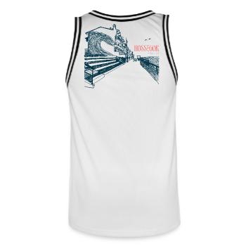 Hossegor Atlantic Coast – Hand-Drawn Wave - Men's Basketball Jersey - white/black - Back - AI Model Male 185 dark (185cm)