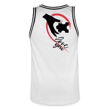Hand, die ein Puzzle hält, halb ein Herz - Männer Basketball-Trikot - Weiß/Schwarz - Hinten - AI Model Male 185 dark (185cm)