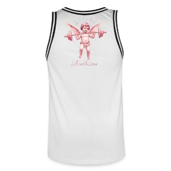 Lift with Love - Autocollant Vintage Cherub Gym - Maillot de basket Homme - blanc/noir - Dos - AI Model Male 185 dark (185cm)