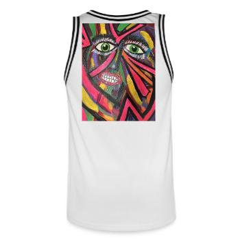 Luminous Portrait Mosaic - Men's Basketball Jersey - white/black - Back - AI Model Male 185 dark (185cm)