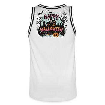 Haunted Mansion und Halloween Kürbisse - Männer Basketball-Trikot - Weiß/Schwarz - Hinten - AI Model Male 185 dark (185cm)