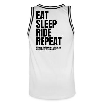Eat Sleep Ride Repeat_black Bicycle Motif - Men's Basketball Jersey - white/black - Back - AI Model Male 185 dark (185cm)