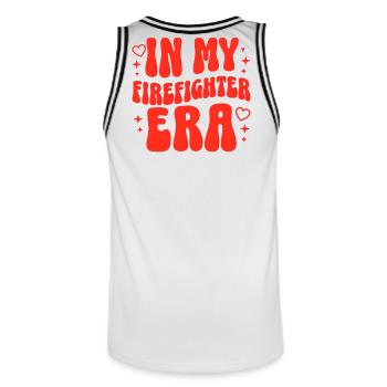 Firefighter Era Fire Brigade Volunteer Training - Men's Basketball Jersey - white/black - Back - AI Model Male 185 dark (185cm)