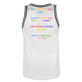 Catching Your Eye Rainbow Zitat - Männer Basketball-Trikot - Weiß/Schwarz - Hinten - AI Model Male 185 dark (185cm)