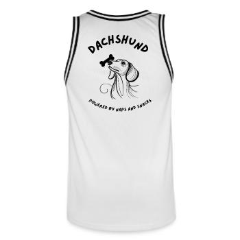 Dachshund - Powered by Naps and Snacks - Men's Basketball Jersey - white/black - Back - AI Model Male 185 dark (185cm)