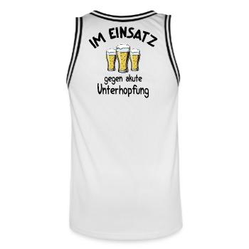 Beer slogan In action against acute underhopping - Men's Basketball Jersey - white/black - Back - AI Model Male 185 dark (185cm)