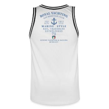 Elegantes Logo des Marine Yacht Club - Männer Basketball-Trikot - Weiß/Schwarz - Hinten - AI Model Male 185 dark (185cm)
