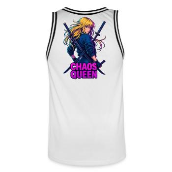 Chaos Queen Fighter Duel Samurai Motif - Men's Basketball Jersey - white/black - Back - AI Model Male 185 dark (185cm)