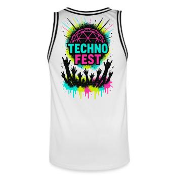 Soirée du festival de foule Music Techno Rave - Maillot de basket Homme - blanc/noir - Dos - AI Model Male 185 dark (185cm)