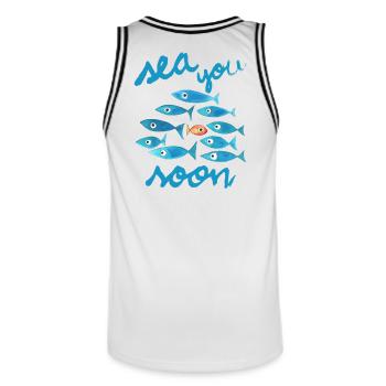 À bientôt en mer poissons bleus - Maillot de basket Homme - blanc/noir - Dos - AI Model Male 185 dark (185cm)