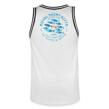 Royal Saint Kitts Tauchen 2026 - Männer Basketball-Trikot - Weiß/Schwarz - Hinten - AI Model Male 185 dark (185cm)