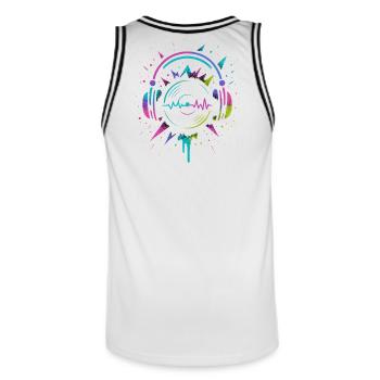 Neon Kopfhörer Vinyl, Techno Rave Sound - Männer Basketball-Trikot - Weiß/Schwarz - Hinten - AI Model Male 185 dark (185cm)