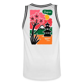 Temple Sakura au bord du lac, Japon - Maillot de basket Homme - blanc/noir - Dos - AI Model Male 185 dark (185cm)