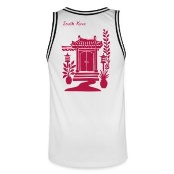 Porte du temple coréen en rose - Maillot de basket Homme - blanc/noir - Dos - AI Model Male 185 dark (185cm)