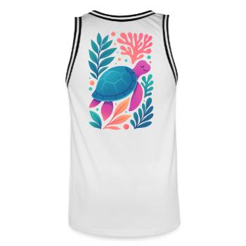Farbenfrohe Korallen-Schildkröte - Männer Basketball-Trikot - Weiß/Schwarz - Hinten - AI Model Male 185 dark (185cm)