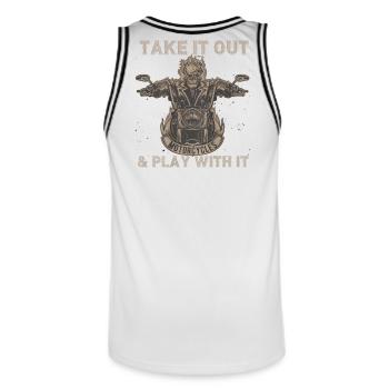 Take It Out Motorcycles Skull - Men's Basketball Jersey - white/black - Back - AI Model Male 185 dark (185cm)