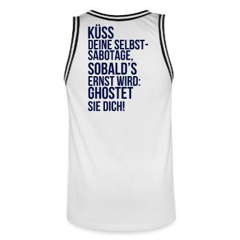 about going wild: Kiss your self-sabotage - Men's Basketball Jersey - white/black - Back - AI Model Male 185 dark (185cm)