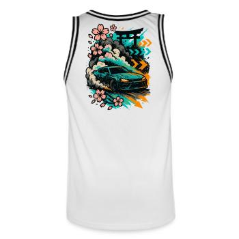 JDM Driftcar, Sakura Smoke, style japonais - Maillot de basket Homme - blanc/noir - Dos - AI Model Male 185 dark (185cm)