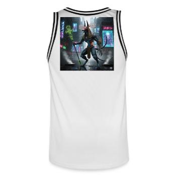 Anubis mécano en néon urbain - Maillot de basket Homme - blanc/noir - Dos - AI Model Male 185 dark (185cm)