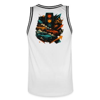 Racing Car Shirt, Tuning Racing Motif - Men's Basketball Jersey - white/black - Back - AI Model Male 185 dark (185cm)