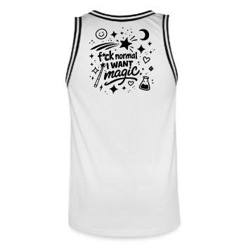 Merde au normal, je veux une déclaration magique - Maillot de basket Homme - blanc/noir - Dos - AI Model Male 185 dark (185cm)