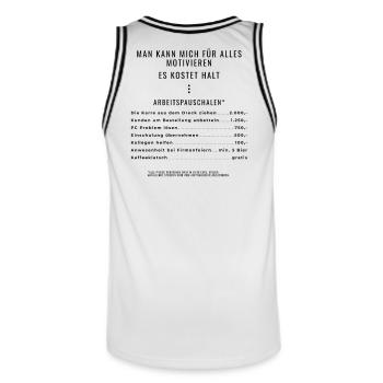 Motivation durch Pauschalen Backprint - Männer Basketball-Trikot - Weiß/Schwarz - Hinten - AI Model Male 185 dark (185cm)