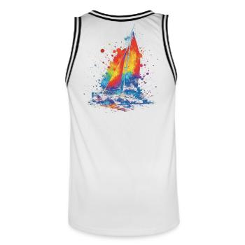 Katamaran – Segelboot Mehrhüllen-Splash Art Bunt - Männer Basketball-Trikot - Weiß/Schwarz - Hinten - AI Model Male 185 dark (185cm)