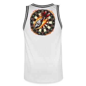 Flame arrow meets dartboard - Men's Basketball Jersey - white/black - Back - AI Model Male 185 dark (185cm)