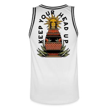 Keep Your Head Up - Männer Basketball-Trikot - Weiß/Schwarz - Hinten - AI Model Male 185 dark (185cm)