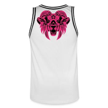 Tierkopf – Fabeltier, Tier, Löwe, Bock, Ram, Buck - Männer Basketball-Trikot - Weiß/Schwarz - Hinten - AI Model Male 185 dark (185cm)