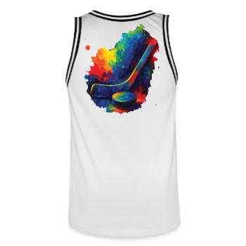 Crosse de Hockey Multicolore Style Aquarelle - Maillot de basket Homme - blanc/noir - Dos - AI Model Male 185 dark (185cm)