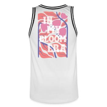 In My Bloom Era – Retro Flower Typo Saying - Men's Basketball Jersey - white/black - Back - AI Model Male 185 dark (185cm)