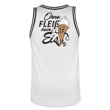 Ohne Fleiß kein Eis - Männer Basketball-Trikot - Weiß/Schwarz - Hinten - AI Model Male 185 dark (185cm)