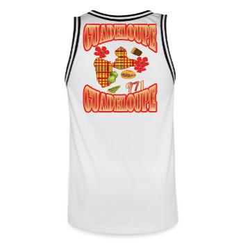 Karte des Guadeloupe-Stil-Madras 971 Gwada - Männer Basketball-Trikot - Weiß/Schwarz - Hinten - AI Model Male 185 dark (185cm)