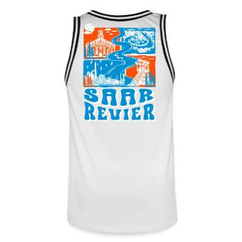 Saarland. Saarland Shirt – Saar Revier Design - Männer Basketball-Trikot - Weiß/Schwarz - Hinten - AI Model Male 185 dark (185cm)