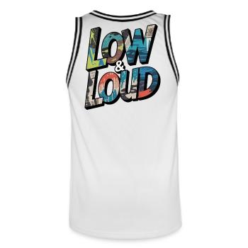 4. Low and Loud Motiv für JDM & Tuning Fans - Männer Basketball-Trikot - Weiß/Schwarz - Hinten - AI Model Male 185 dark (185cm)