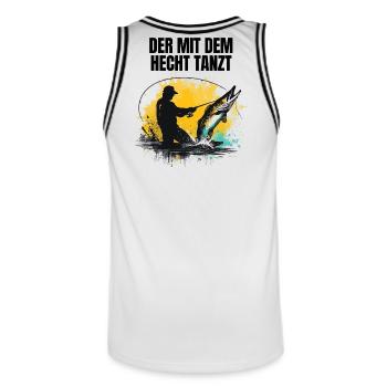 Der mit dem Hecht tanzt - Männer Basketball-Trikot - Weiß/Schwarz - Hinten - AI Model Male 185 dark (185cm)