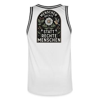 Retro Blumen Design Menschenrechte Spruch - Männer Basketball-Trikot - Weiß/Schwarz - Hinten - AI Model Male 185 dark (185cm)