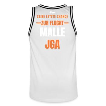 Junggesellenabschied Gruppen Outfit Mallorca JGA - Männer Basketball-Trikot - Weiß/Schwarz - Hinten - AI Model Male 185 dark (185cm)