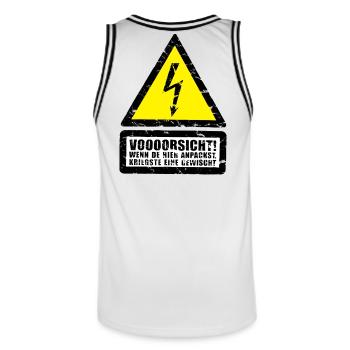 stop Vorsicht Strom ! Respekt Selbstverteidigung  - Männer Basketball-Trikot - Weiß/Schwarz - Hinten - AI Model Male 185 dark (185cm)