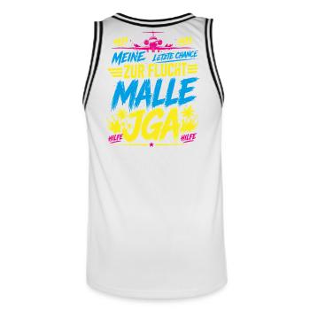 Malle 2026 JGA Meine letzte Chance zur Flucht - Männer Basketball-Trikot - Weiß/Schwarz - Hinten - AI Model Male 185 dark (185cm)