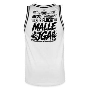 Malle JGA 2026 Meine letzte Chance zur Flucht  - Männer Basketball-Trikot - Weiß/Schwarz - Hinten - AI Model Male 185 dark (185cm)